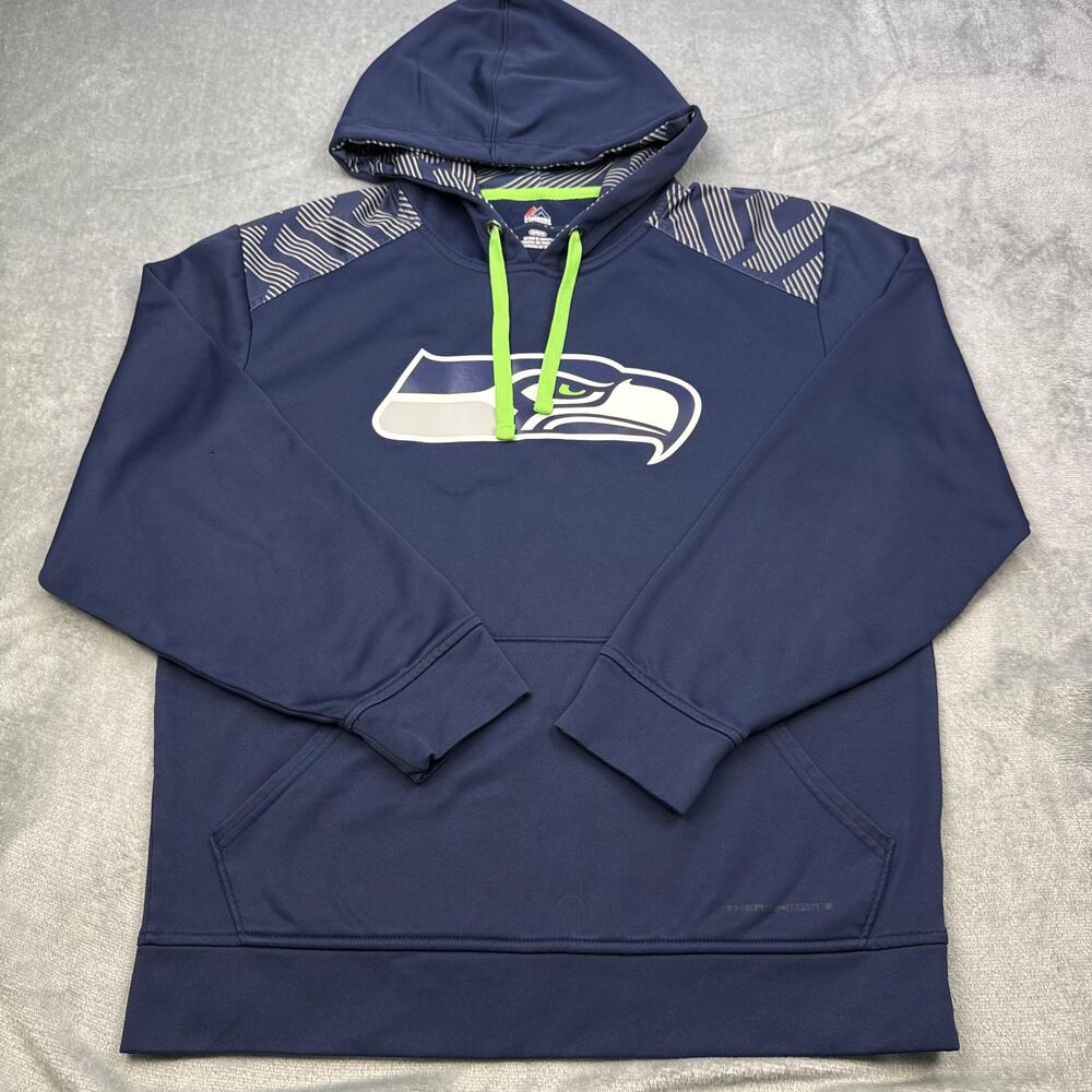 Seattle Seahawks Hoodie Sweatshirt Mens Medium Blue NFL Football Majestic Fleece